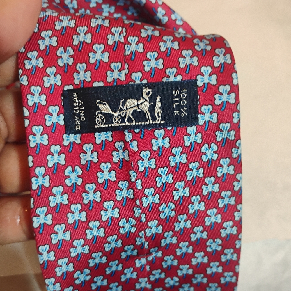 Hermes Paris Red/Blue Lucky Clover Silk Tie 5005 EA - Picture 8 of 10